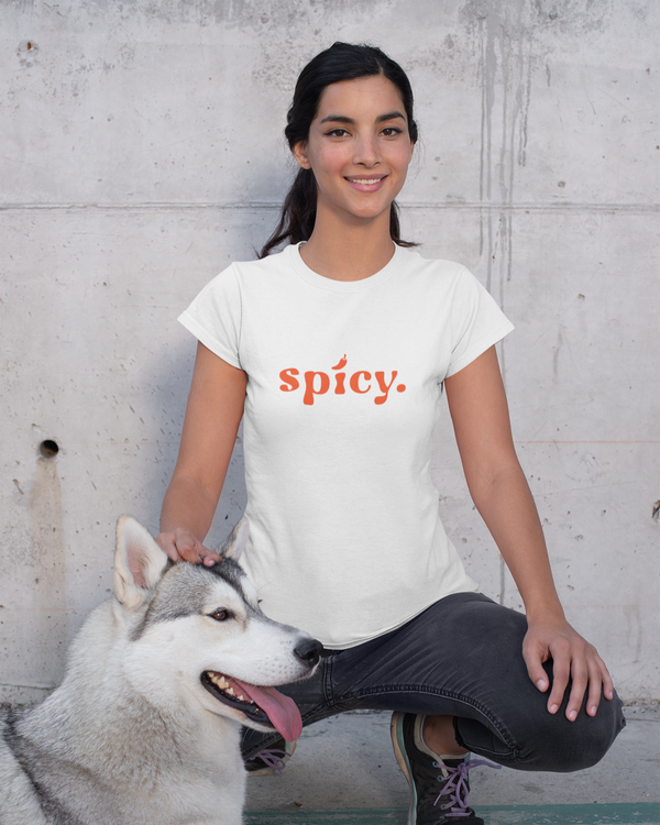 Teen girl wearing oversized graphic t-shirt with 'spicy' design – streetwear style by YoungnCool-YnCLife