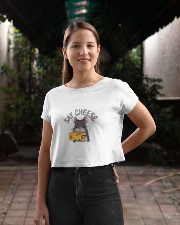 StreetVibe Cropped Graphic Print Tee Say Cheese