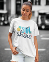 Teen girl wearing graphic t-shirt with 'Sunshine Fruits' design – streetwear style by YoungnCool.