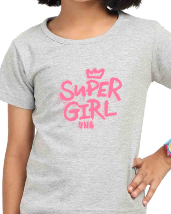 Teen girl wearing oversized graphic t-shirt with 'Super Girl' design – streetwear style by YoungnCool YnCLife