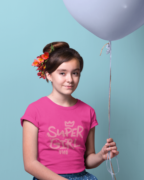Teen girl wearing oversized graphic t-shirt with 'Super Girl' design – streetwear style by YoungnCool YnCLife