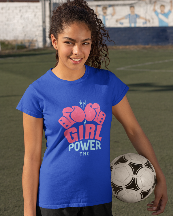 Teen girl wearing oversized graphic t-shirt with 'Girl power' design – streetwear style by YoungnCool ynclife