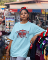 Teen girl wearing oversized graphic t-shirt with design – streetwear style by YoungnCool.