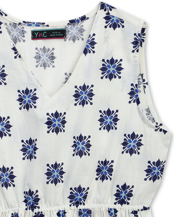Teen girl white printed sleevless relaxed fitdress – YoungnCool l YnCLife