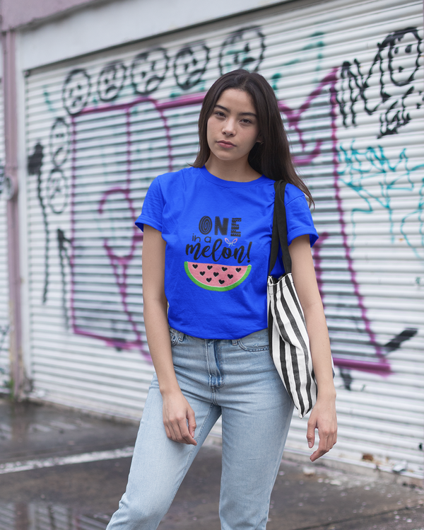 Teen girl wearing oversized graphic t-shirt with 'One in Melon' design – streetwear style by YoungnCool-YnCLife