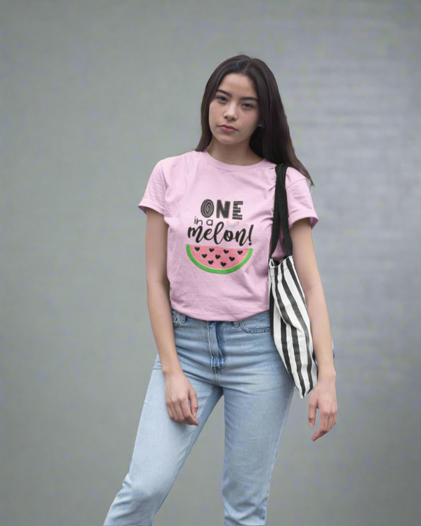 Teen girl wearing oversized graphic t-shirt with 'One in Melon' design – streetwear style by YoungnCool-YnCLife