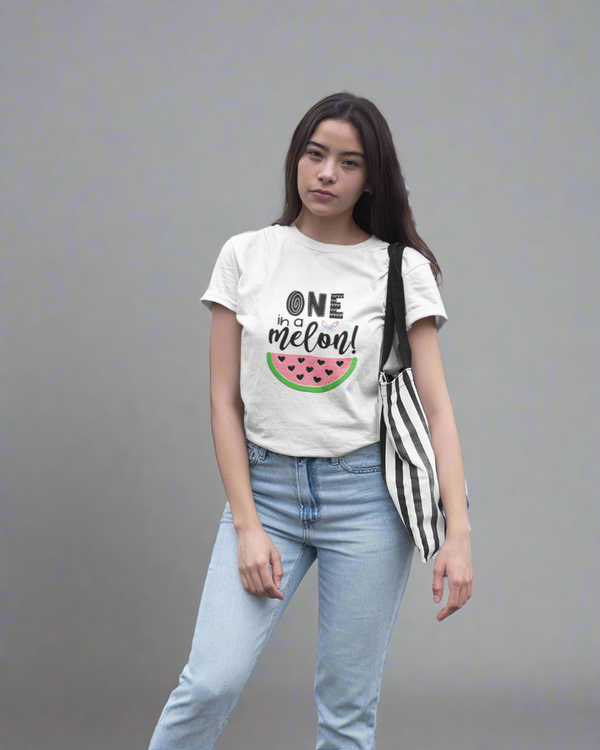 Teen girl wearing oversized graphic t-shirt with 'One in Melon' design – streetwear style by YoungnCool-YnCLife