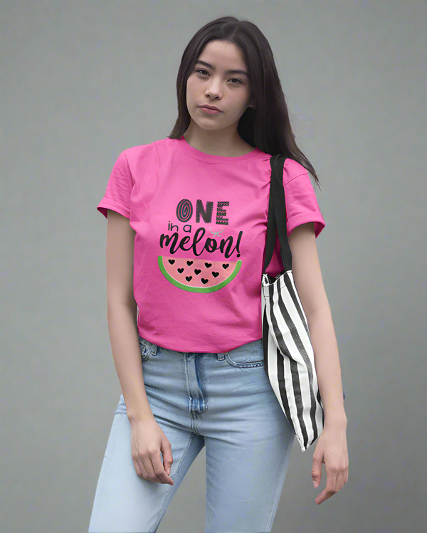 Teen girl wearing oversized graphic t-shirt with 'One in Melon' design – streetwear style by YoungnCool-YnCLife
