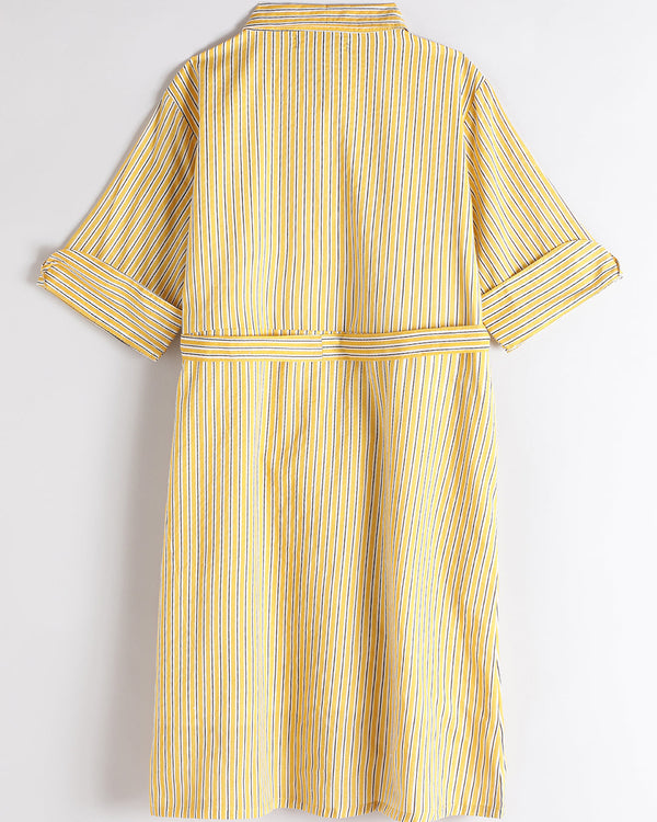 Teen girl yellow Striped Shirt dress with collar relaxed fit – YoungnCool l YnCLife