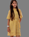 Teen girl wearing a yellow Striped Shirt dress with collar relaxed fit – YoungnCool l YnCLife