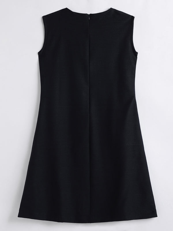 Black sleeveless dress on a white background