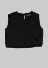 Black sleeveless top on a light gray background
