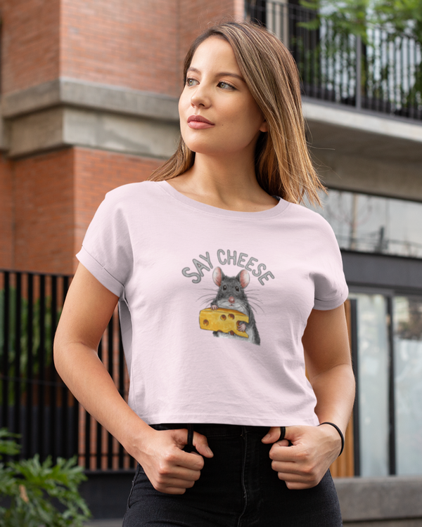 StreetVibe Cropped Graphic Print Tee Say Cheese