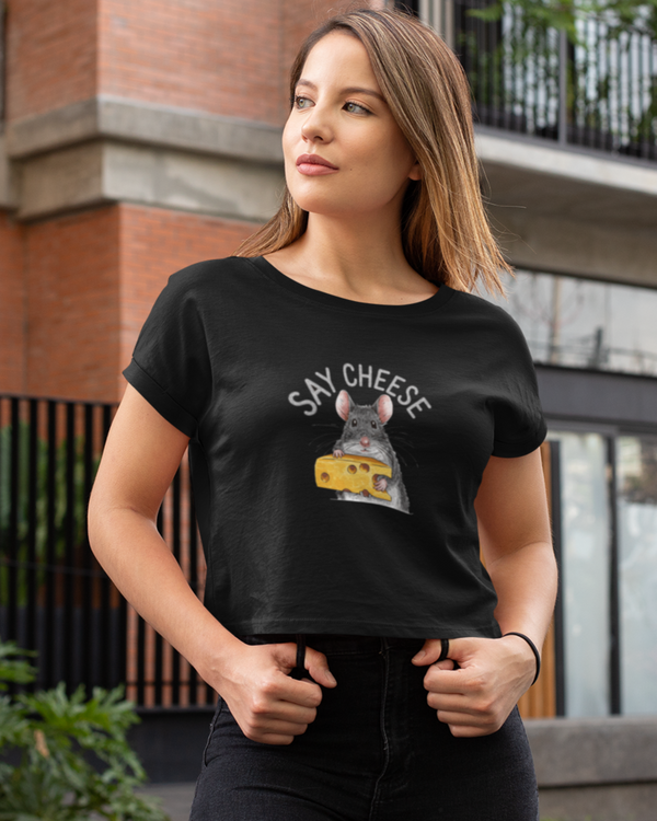 StreetVibe Cropped Graphic Print Tee Say Cheese