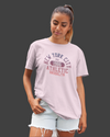 Teen girl wearing blue oversized graphic t-shirt with 'New York City Print' design – streetwear style by YoungnCool.