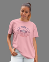 Teen girl wearing blue oversized graphic t-shirt with 'New York City Print' design – streetwear style by YoungnCool.