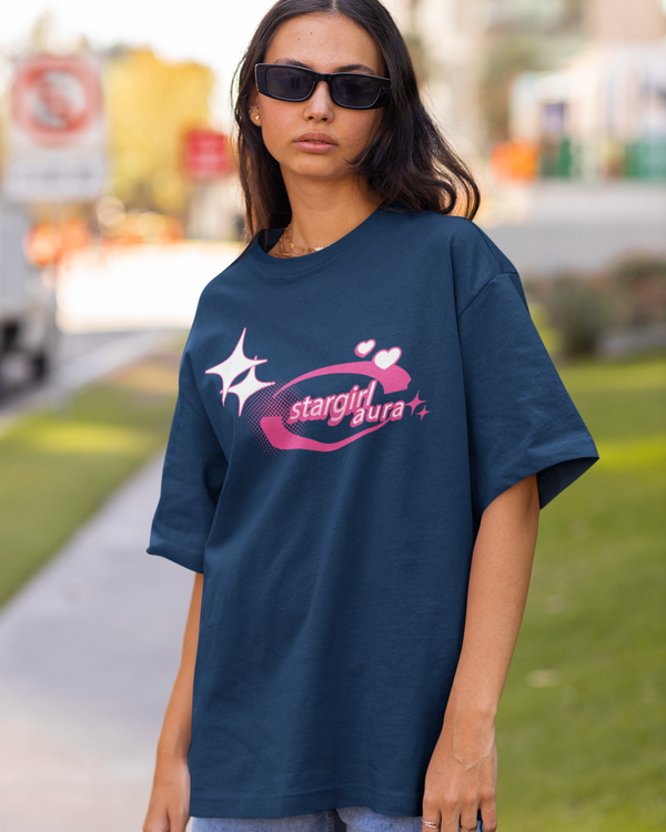 Teen girl wearing oversized graphic t-shirt with 'Star Girl' design – streetwear style by YoungnCool YnCLife