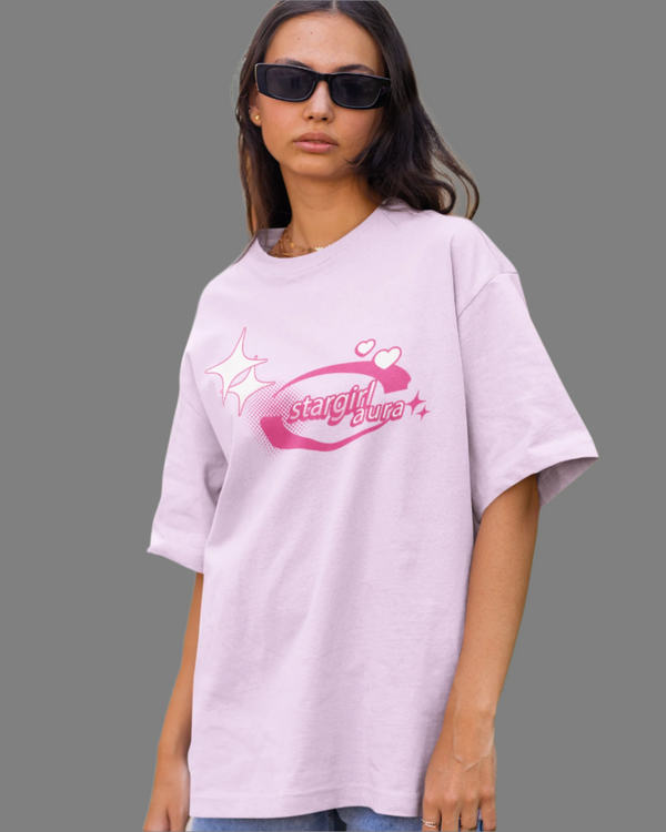 Teen girl wearing oversized graphic t-shirt with 'Star Girl' design – streetwear style by YoungnCool YnCLife